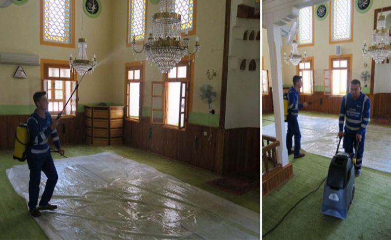 Foça camilerinde Ramazan temizliği