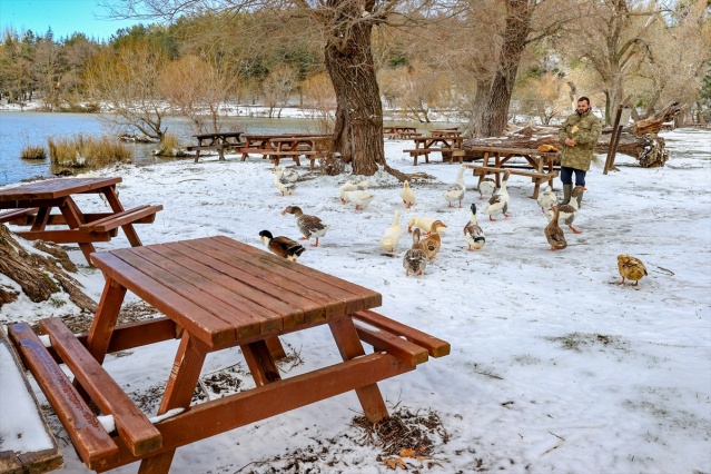 Karagöl Tabiat Parkı beyaza büründü