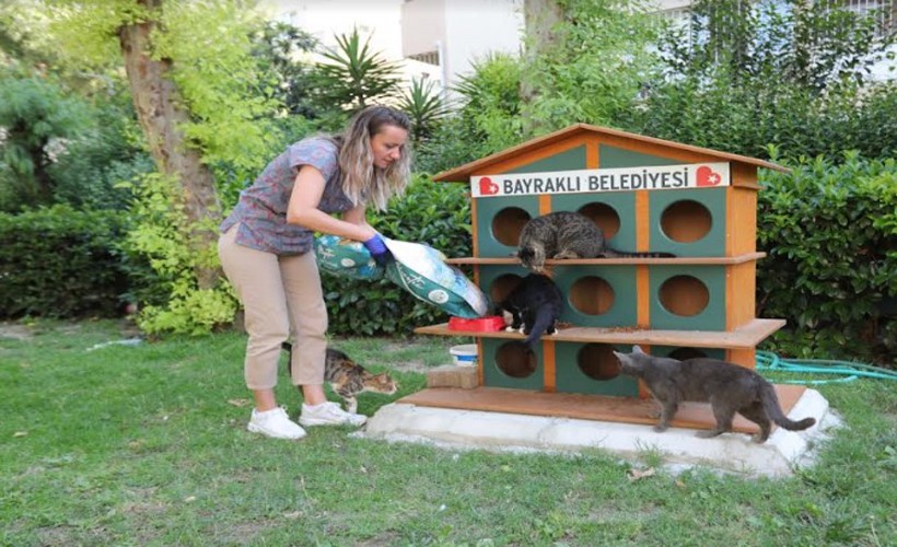 Bayraklı’da can dostlara mama ve su desteği