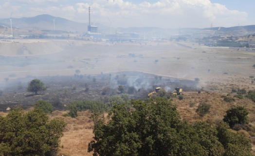 İzmir'de makilik ve otluk alanda yangın kontrol altında