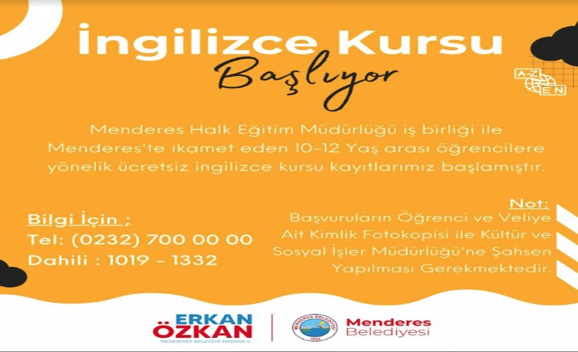 Menderes Belediyesi'nden ücretsiz İngilizce kursu