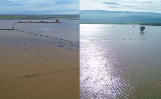 Büyük Menderes Nehri sağanak nedeniyle taştı, bölge dronla görüntülendi