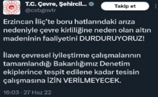 Bakanlığın 'İliç' paylaşımı gündem oldu