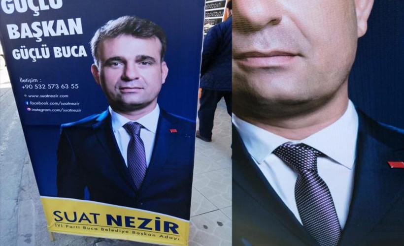 Buca'da seçim afişlerinde İYİ Parti'nin adayının CHP rozetli fotoğrafı kullanıldı