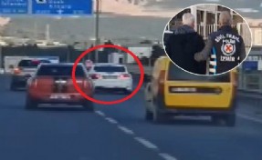 İzmir'de makas atarak trafiği tehlikeye atan sürücü yakalandı