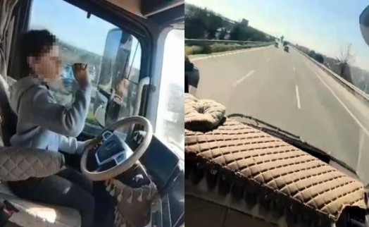 12 yaşındaki kızına TIR çekicisini kullandırdı: O anlar tepki aldı!