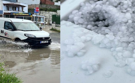 Dolu ve sağanak nedeniyle Bodrum sokakları göle döndü