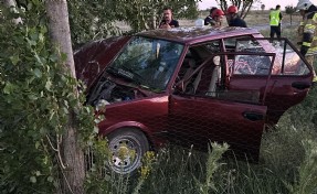 Ağaca çarpan otomobildeki 3 kişi yaralandı