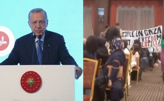 Erdoğan'ın konuşması sırasında 'Gazze' protestosu