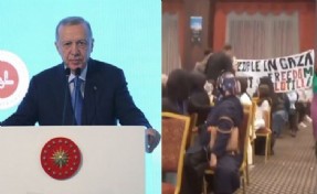 Erdoğan'ın konuşması sırasında 'Gazze' protestosu