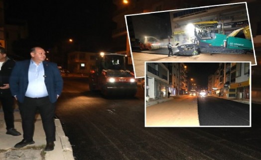 Menderes’te gece mesaisi: Bozuk yollar yenileniyor