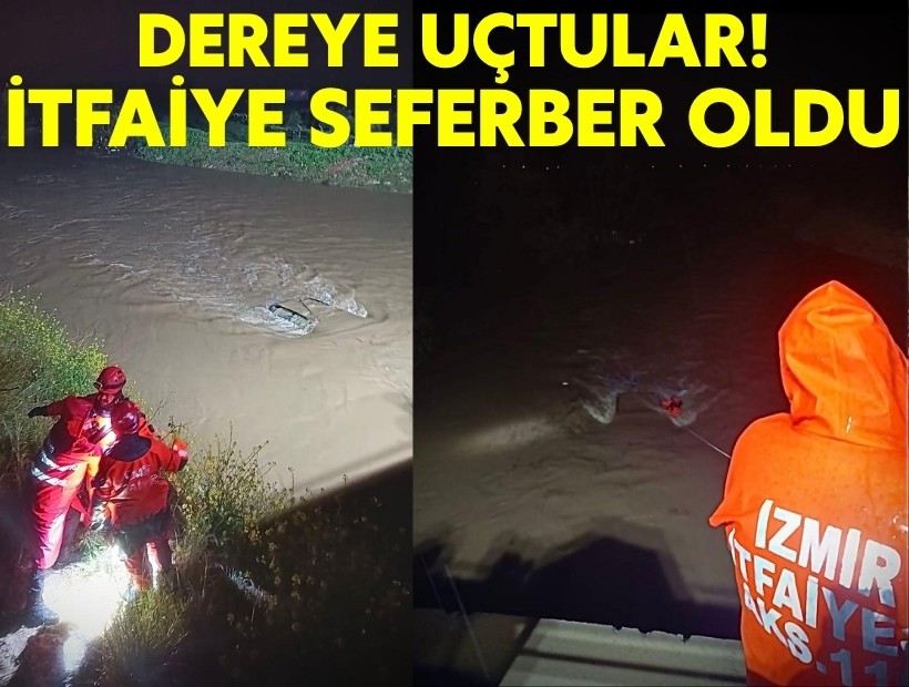Menderes’te araç dereye uçtu, İzmir İtfaiyesi seferber oldu
