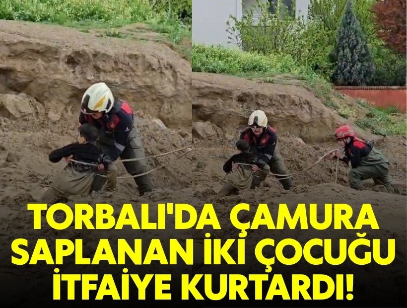 Torbalı'da çamura saplanan iki çocuğu itfaiye kurtardı