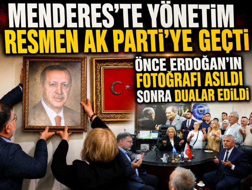 Menderes’te yönetim resmen AK Parti’ye geçti: Önce Erdoğan'ın fotoğrafı asıldı, Sonra dualar edildi