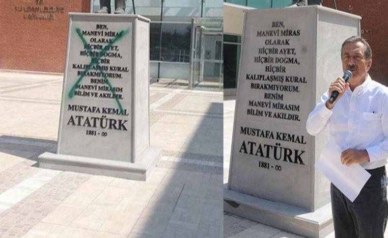 Dün açılan Atatürk heykeli bugün saldırıya uğradı