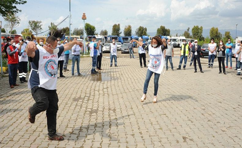 Balçova'da sosyal mesafeli 1 Mayıs halayı