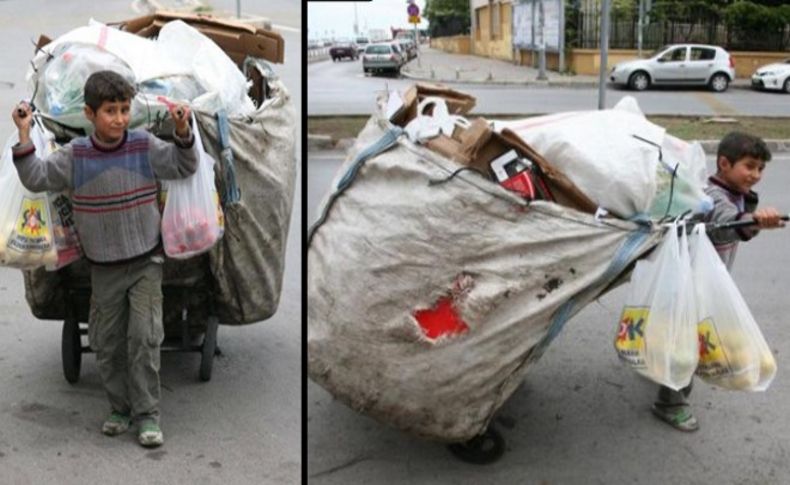 İzmir'de yürek burkan görüntü: Yükü dünyadan büyük